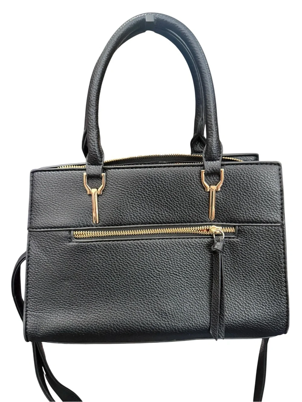 Classic Black Structured Satchel Handbag - Leather-Texture Finish